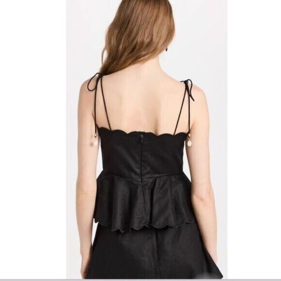 Zimmermann Cira Tiggy Scallop Peplum Black Top Size US 2P 100% Linen - Picture 3 of 14
